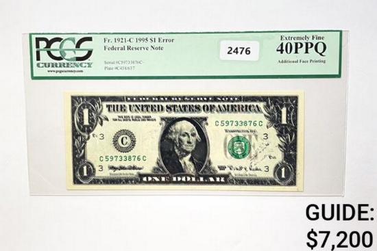 1995 $1 Federal Reserve Note-Error