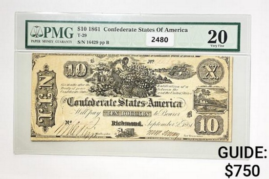 1861 $10 C.S.A Note PMG 20 FV