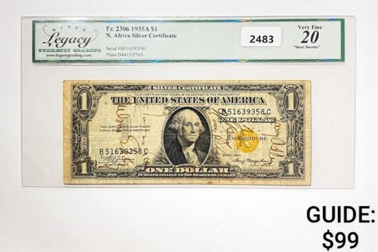 1934A $1 N. Africa SIlver Certificate LCG 20 VF