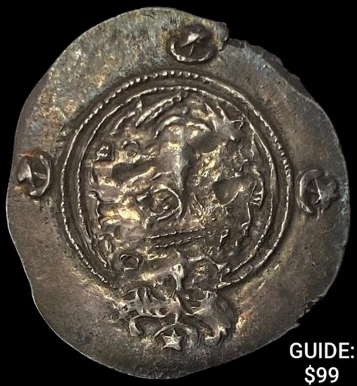 Sasanian Khursu II AD 591-628 Silver Drachm ABOUT UNCIRCULATED