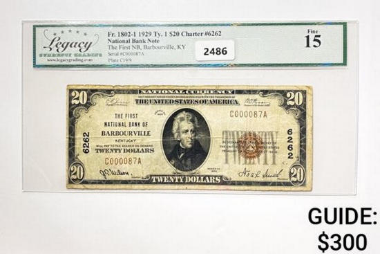 1929 $20 Ty. 1 National Bank Note LCG 15 F