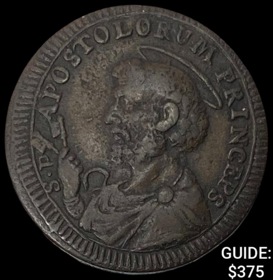 1796 Papal States Copper 2 1/2 Boacchi CLOSELY UNCIRCULATED