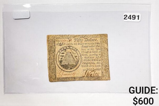 September 26, 1778 $50 Continental Currency