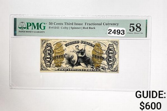 50C Third Issue Fractional Currency PMG 58 UNC
