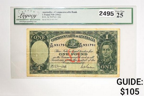 1942 Â£1 Australia Commonwealth Note LCG 25 FV