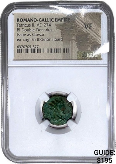 Romano Gallic Tetricus II, AD 274 BI DBL Denarius NGC VF