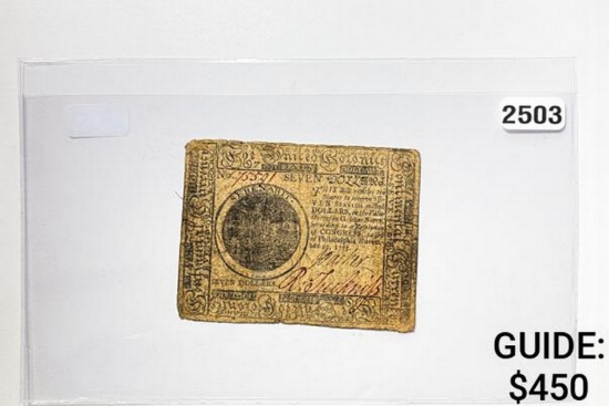 November 29, 1775 $7 Continental Currency