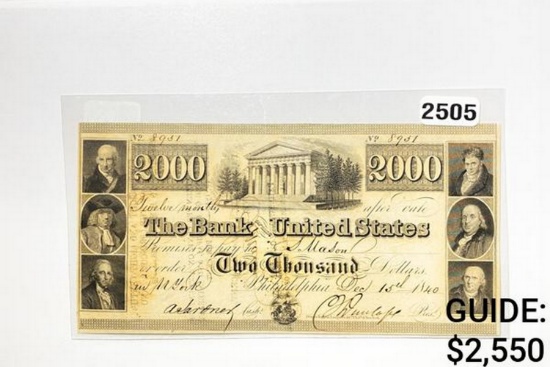 1840 $2000 United States Banknote-Philadelphia