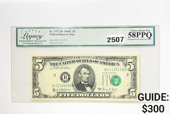 1969C $5 Federal Reserve Note- New York LCG 58 PPQ