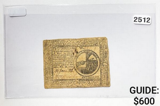 February 26, 1777 $2 Continental Currency
