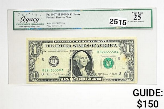 1969D $1 Federal Reserve Note-St. Louis LCG 25 VF