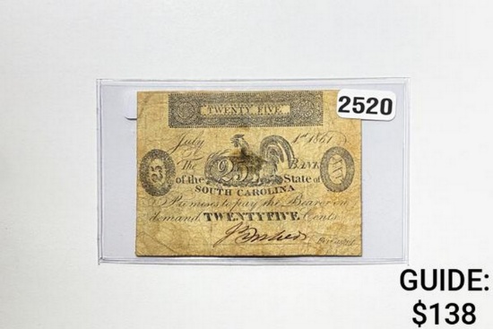 1861 25 Cents Bank of S.C. Fractional Currency