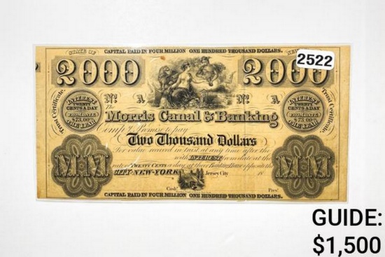 $2000 Large Morris Canal & Banking Note-NJ