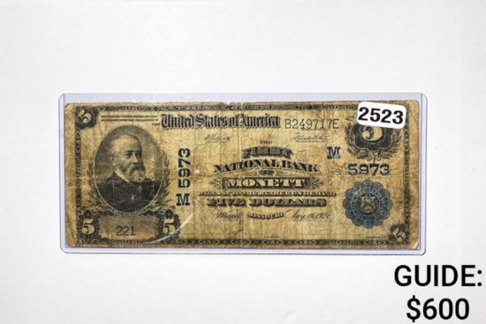 1924 $5 U.S. National Currency-Monett, MO