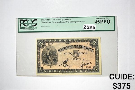 1942 5 Francs Martinique-Emer. Issue PCGS 45 PPQ