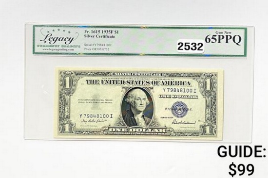 1935F $1 U.S. Silver Certificate LCG 65 PPQ