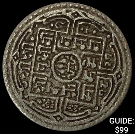 1881-1911 Nepal Silver Mohar NEARLY UNCIRCULATED
