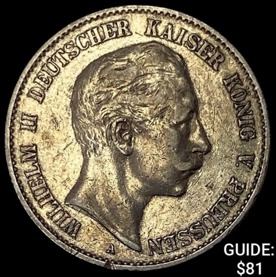 1899-A Prussia Silver 2 Mark NEARLY UNCIRCULATED