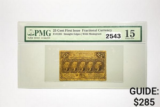 1862 25C First Issue Fractional Currency PMG 15