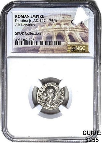 Roman Faustina Jr., AD 147-175/6 Silver Denarius NGC Ch F