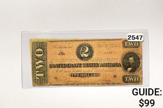 1864 $2 Confederate States of America Bank Note