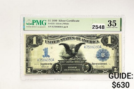1899 $1 Large Size SIlver Certificate PMG 35 VF