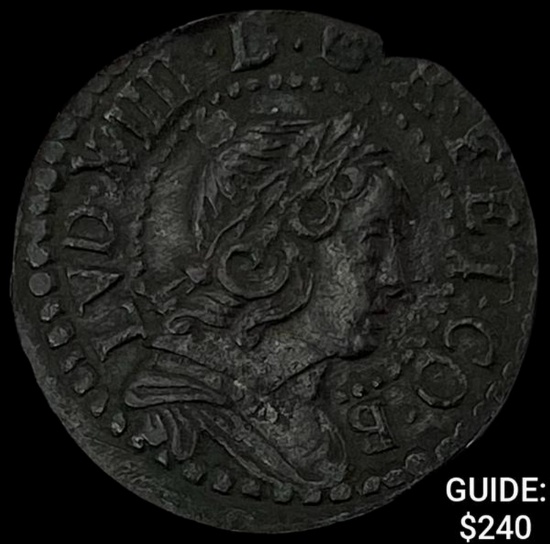 1649 AD Catalonia Copper Seiseno CLOSELY UNCIRCULATED