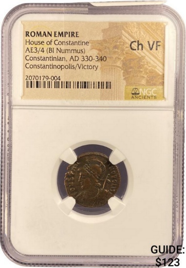 Roman Constantinian, AD 330-340 AE3/4 BI Nummus NGC Ch VF