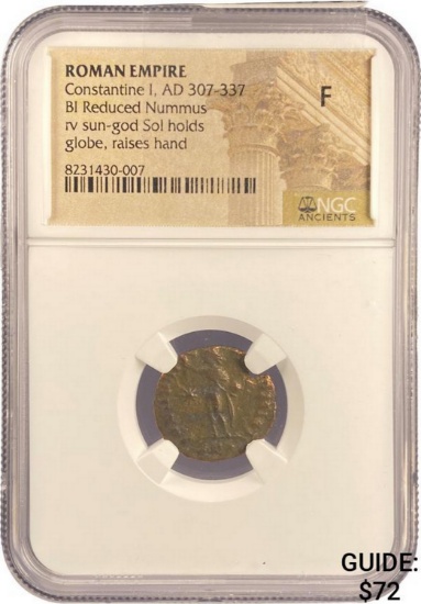 Roman Constantine I, AD 307-337 BI Nummus NGC F