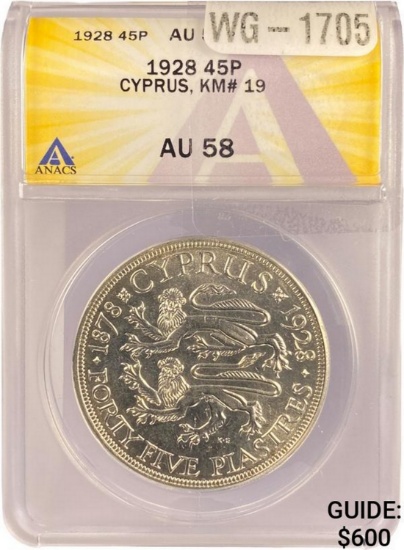 45P Cyprus, KM# 19 ANACS AU58