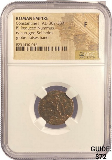 Roman Constantine I, AD 307-337 BI Resduced Nummus NGC F