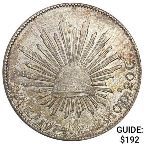 1874Zs YH Mexico Silver 8 Reales CLOSELY UNCIRCULATED