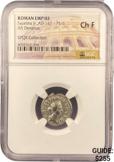 Roman Faustina Jr., AD 147-175/6 Silver Denarius NGC Ch F