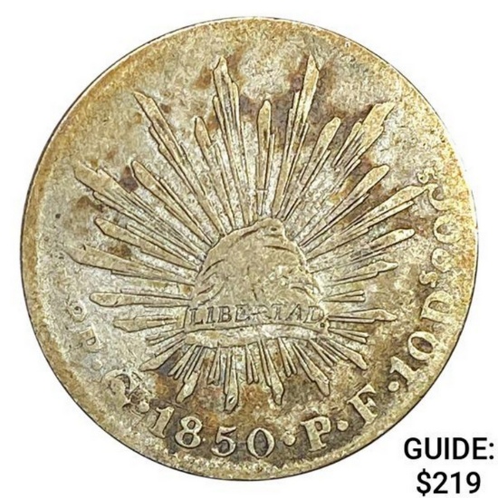1850 Go PF Mexico Silver 8 Reales Cap&Ray NEARLY UNCIRCULATED