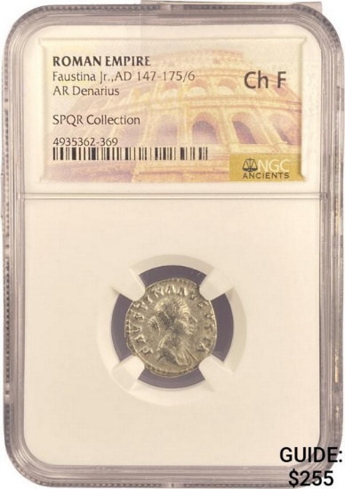 Roman Faustina Jr., AD 147-175/6 Silver Denarius NGC Ch F