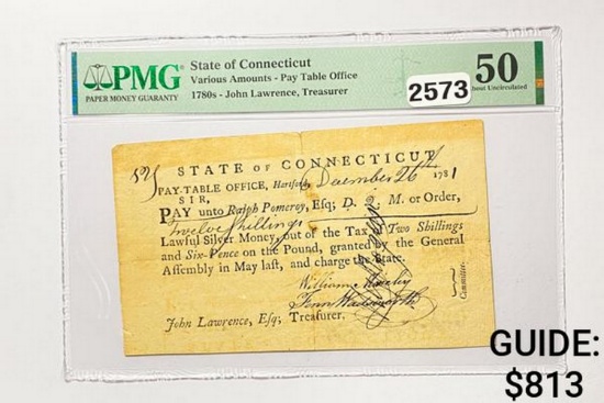 1781 Vari. Amounts Pay Table Office Certificate-CT PMG 50 UNC