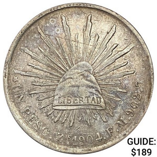 1904Zs FZ Mexico Silver Peso CHOICE AU
