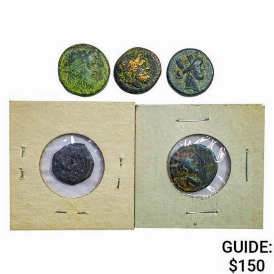 1st-2nd C. BC [5] Ancient Greek Bronze Coins ABOUT UNCIRCULATED