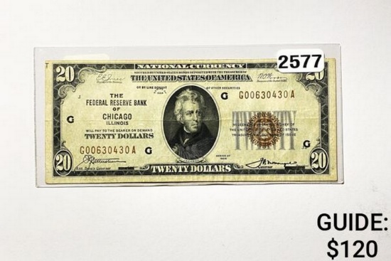 1929 $20 Federal Reserve Note-Bank of Chicago