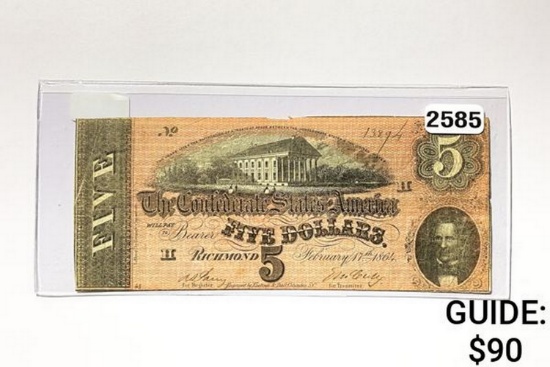 1864 $5 Confederate States of America Note