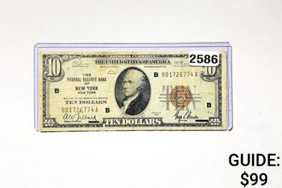 1929 $10 Federal Reserve Note-Bank of New York