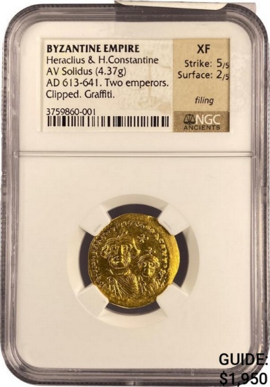 AD 613-641 Byzantine Gold Solidus NGC XF