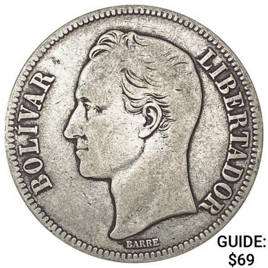 1926 Venezuela 5 Bolivares NEARLY UNCIRCULATED