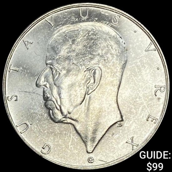 1938 Sweden Silver 2 Kroner UNCIRCULATED