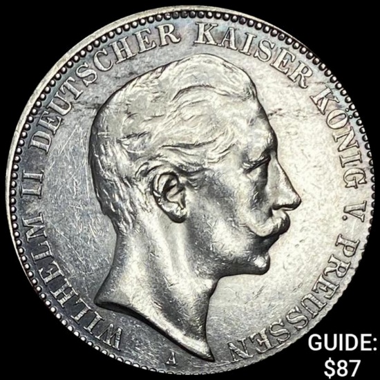 1912-A Germany Silver 3 Reichsmark CHOICE AU