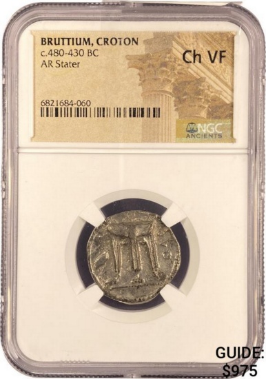 Bruttium, BC 480-430 Croton Silver Stater NGC VF