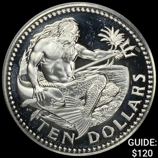 1976 Barbados $10 Silver Neptune 1.13oz CHOICE PROOF