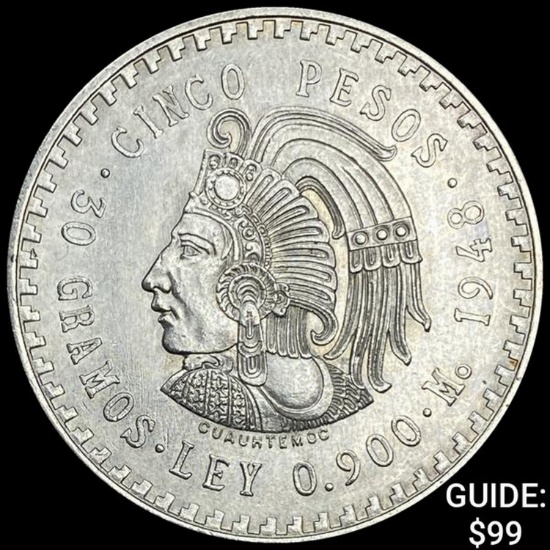 1948 Mexico Silver 5 Peso UNCIRCULATED