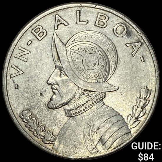 1934 Panama Silver Balboa .77oz NEARLY UNCIRCULATED