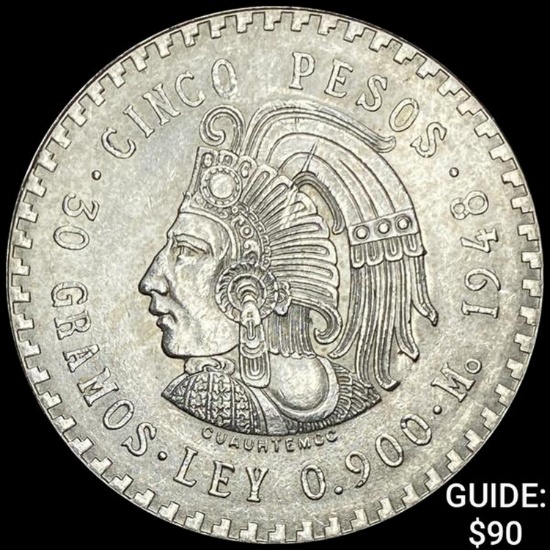 1948 Mexico Silver 5 Peso UNCIRCULATED